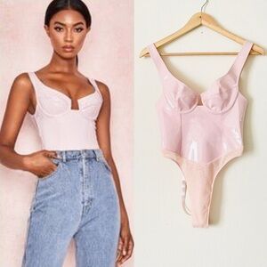 House of CB SMALL Kezia pink vinyl faux patent leather bodysuit
